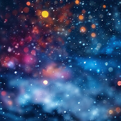 A colorful, abstract image of a cityscape with bright lights and a lot of dots