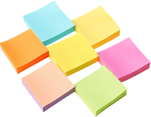 sticky notes in different colors are arranged in a 2x3 grid.