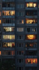 Obraz premium Apartment windows lit up, lives glimpsed from afar â€“ Urban tapestry.