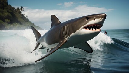 Great white shark swimming in the ocean. 3D render