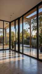 Sleek Welcome, Aesthetic Home Entryway Featuring Large Glass Sliding Doors