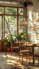 Fototapeta premium Danish smorrebrod, Copenhagen cafÃ©, minimalist style, bright, airy atmosphere.