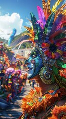 Fototapeta premium Discovering the vibrant life of Rio during Carnival, colorful parades, lively music, festive atmosphere.