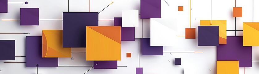 3D rendering of orange and purple squares of different sizes on a white background.