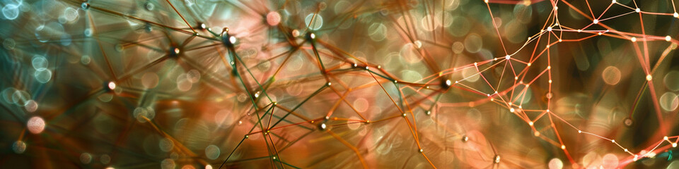 Colorful, glowing threads in shades of salmon and olive, forming a complex web of digital communication.