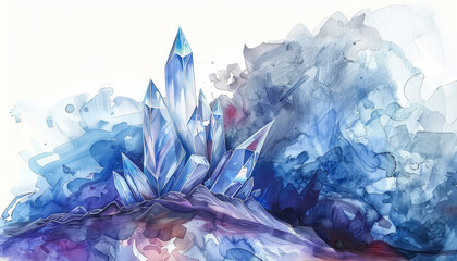 A painting of a mountain with a large crystal on top