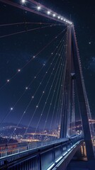 Massive suspension bridge illuminated at night â€“ Bridging cities.