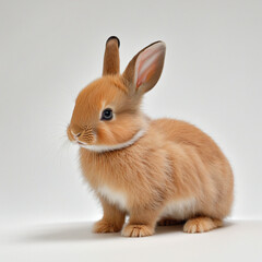  Adorable baby bunny in orange-brown fur isolated on a white background 