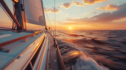 A view of a sailboat in the ocean at sunset, AI