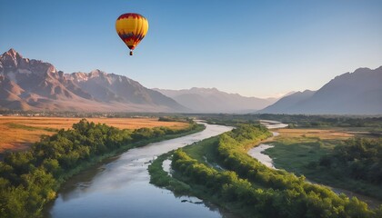 A colorful hot air balloon floating gracefully abo upscaled 8