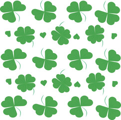 A clover pattern for St. Patrick's Day. A chaotic pattern of clover with three and four leaves.