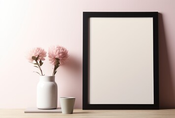 Minimalist Home Decor with Frame and Pink Flowers