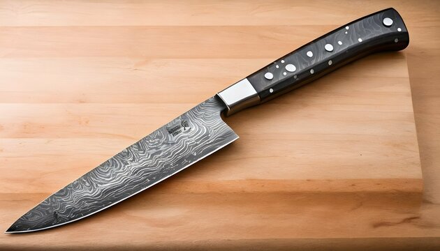 A kitchen chefs knife with a damascus steel blade upscaled 3