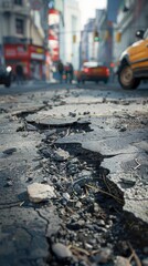 Fototapeta premium Sidewalk repair in a busy urban area â€“ Maintaining walkways.