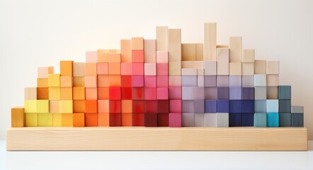 Colorful Wooden Blocks Forming Gradient Skyline
