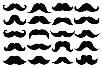 Set of mustache black Silhouette Design with white Background and Vector Illustration