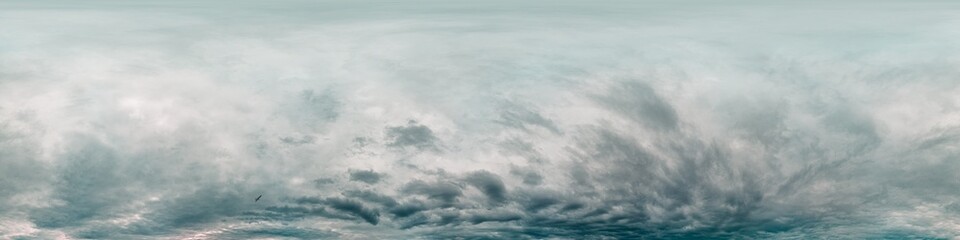 Dark moody rain clouds in dramatic overcast sky. Seamless 360 HDR spherical panorama. Full zenith or sky dome in 3D environment, sky replacement for aerial drone panoramas. Climate and weather change. © svetograph