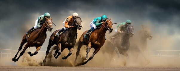 Obraz premium Thrilling Horse Race on a Dusty Track