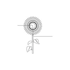 Sunflower in a continuous one line style hand drawn outline of flower isolated on white background