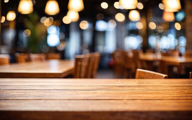 empty wooden table in cafe mockup