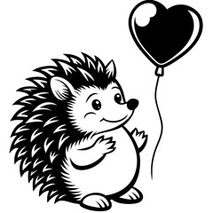 Baby Hedgehog Holding a Heart Balloon silhouette vector vector illustration isolated on a white background. 
