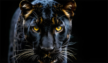 Closeup face of black Panther. A Predator animal