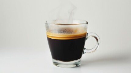 a steaming cup of americano, showcasing its rich aroma and dark hue against a pristine white background, inviting viewers to savor the simplicity and warmth of this classic coffee beverage