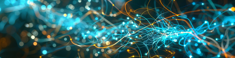 High-tech communication visualized as a network of electric blue and saffron threads in a dynamic display.