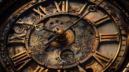 Fototapeta premium Vintage clock face closeup. Time concept. Selective focus.