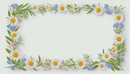An AI-generated botanical design featuring transparent floral elements, bordered with photorealistic spring flowers and leaves, ideal for framing photos or illustrations with copyspace 
