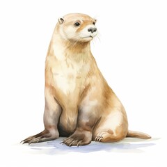 Cute watercolor illustration of a sea otter, looks like a real photo.