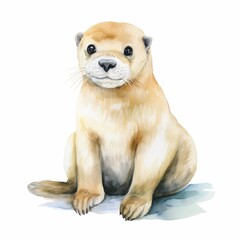Obraz premium Cute watercolor illustration of a baby sea otter. Perfect for children's book illustration, nursery art, or as a gift for any animal lover.