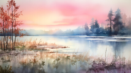 A serene watercolor blend of dawn's first light, with soft pastels welcoming a new day