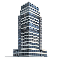 Obraz premium The image shows a modern skyscraper with a glass facade reflecting the sky. The building is surrounded by trees and has a green roof.