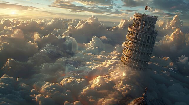  Leaning Tower of Pisa surrounded by clouds.