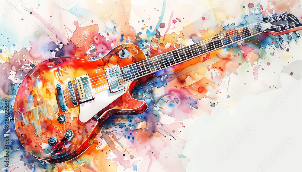 Wall mural A colorful guitar with a splash of paint on it