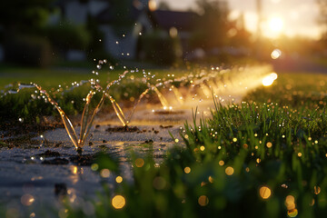 A modern smart irrigation system in action, efficiently watering crops in agricultural fields using advanced technology and sensors.