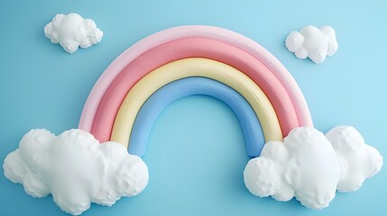 Clay Rainbow Stopmotion Animation with Fluffy Cloud Backdrop in Pastel Color Scheme