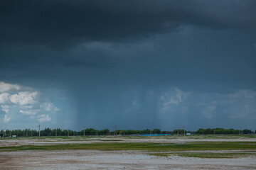 Thunderstorm and rain in plain area