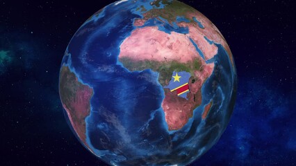 Democratic Republic of the Congo: Earth 3D Animation with Country Flag Zoom in 4K, Showcasing Lush Rainforests