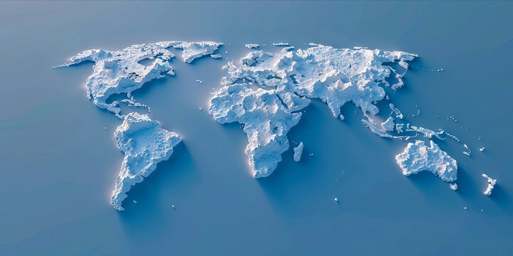 A map of the world made of ice.