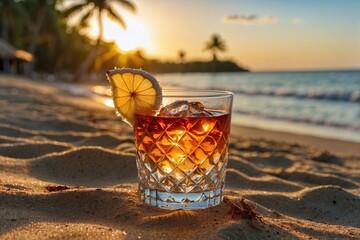 Cocktail on the Beach Near a Coconut