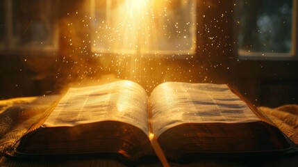 Holy bible with rays of light coming out generative ai