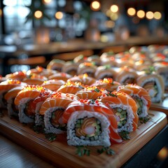 Defocused Blurred Background of a Sushi Restaurant Interior