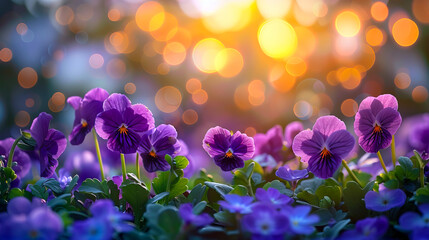 A field of purple flowers with the sun shining through. - Powered by Adobe