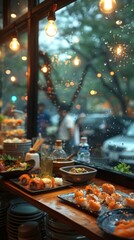 Defocused Blurred Background of a Sushi Restaurant Interior