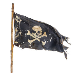 A black flag with a skull and two crossed bones on it