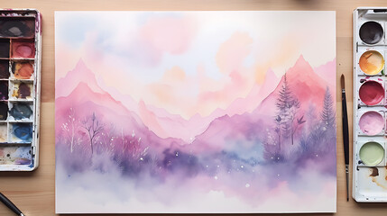 A watercolor background with soft, blending purples and pinks, inspired by the Northern Lights