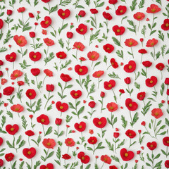 Floral heart shape in a seamless vector wallpaper design, celebrating the beauty of nature and love on a bright white background