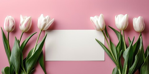 pink tulip card mockup flatlay design, ai